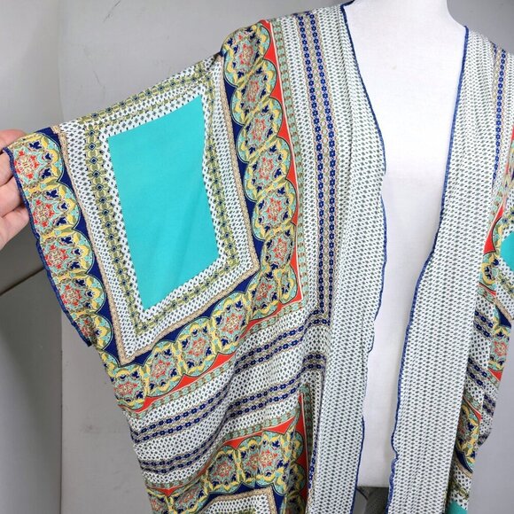 Democracy Aqua Blue Medallion Kimono Open Front Cardigan - Picture 6 of 9